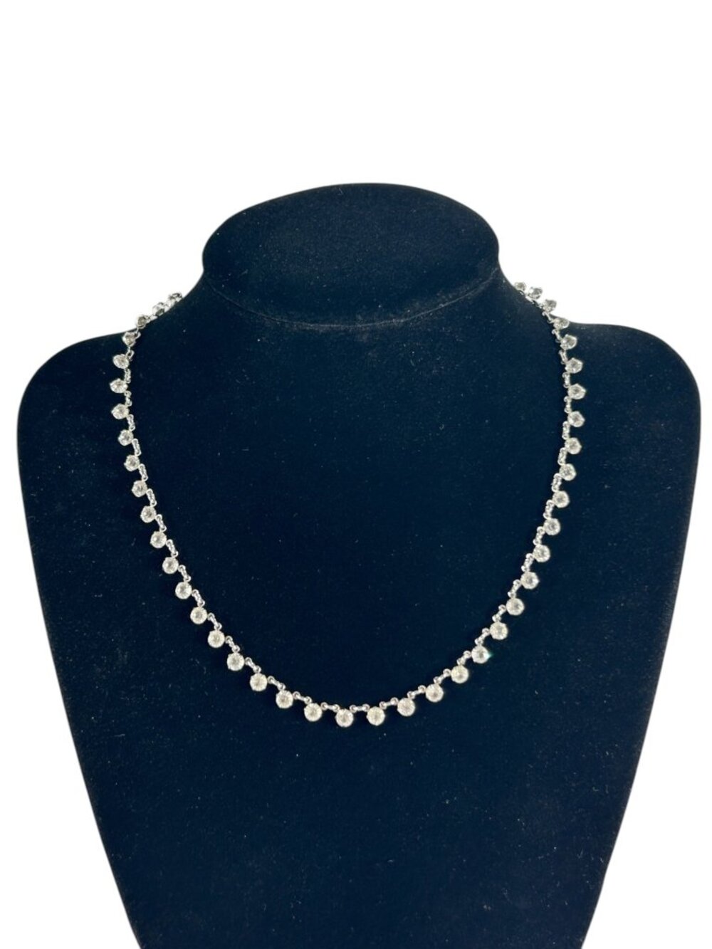 Sterling Silver Cubic Zirconia Chain Necklace Dainty Bridal Jewelry Romantic